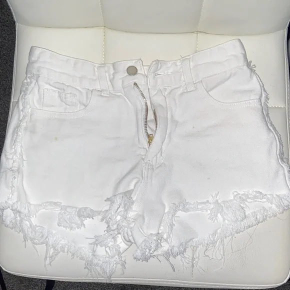 SHEIN White Distressed Jean Shorts - Picture 1 of 3